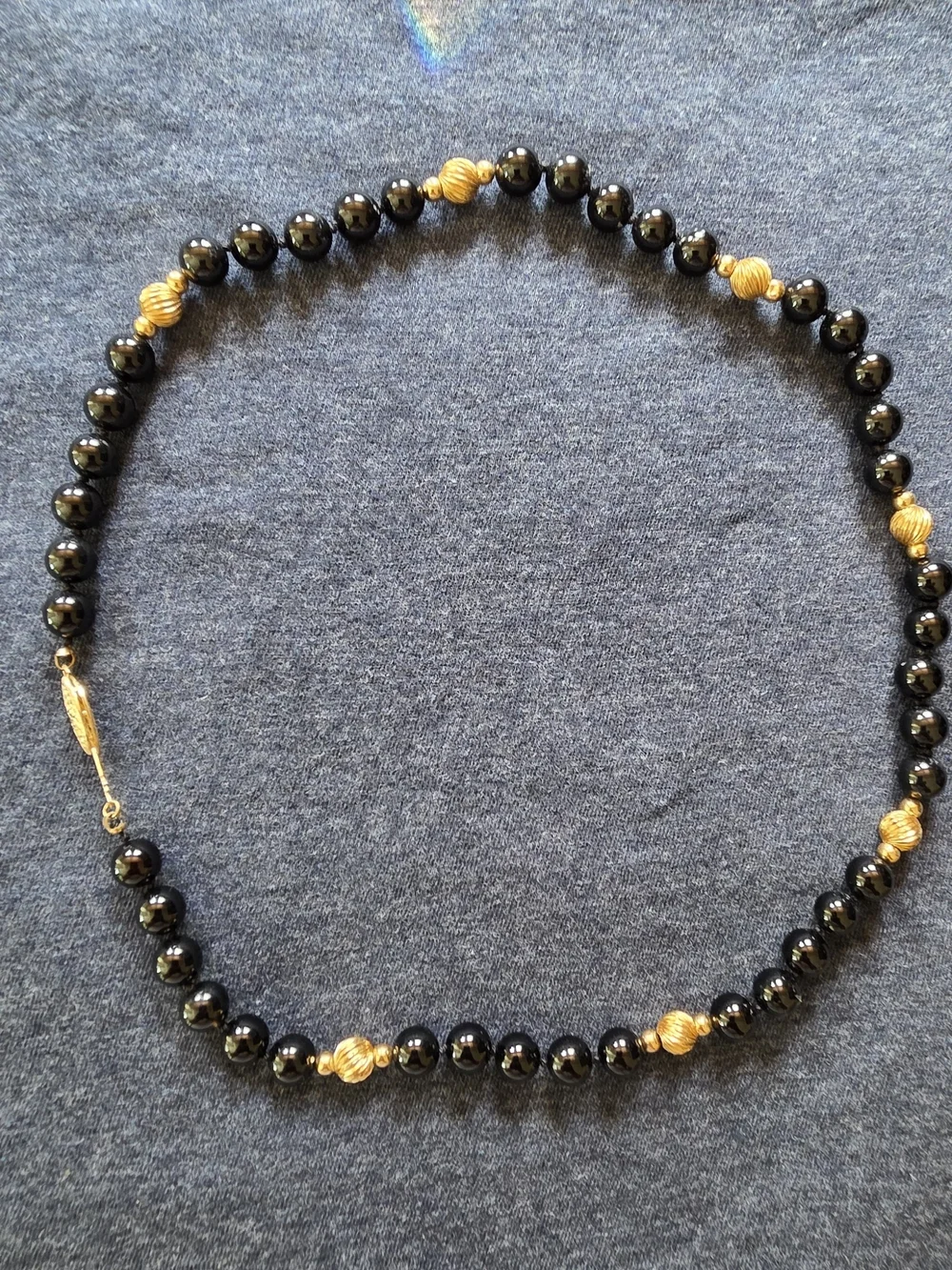 14k Gold and Black Onyx Beaded Necklace - Elegant Women's Jewelry